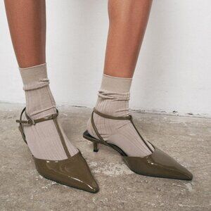 Zara Women's Olive Green Kitten Heel Slingback Shoes NWT Size 9 Chic Trendy